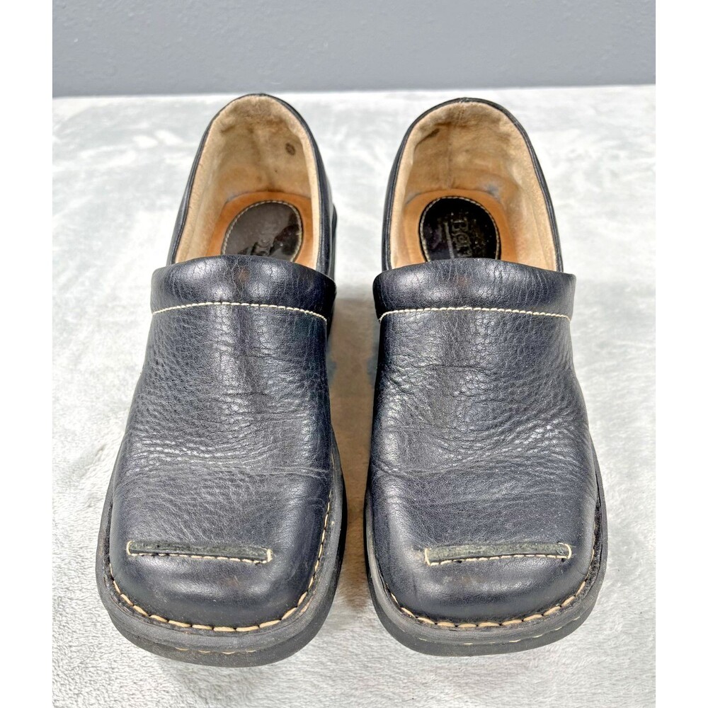Born Vintage Black Leather Clogs Mules Square Toe Contrast Stitching Womens 7